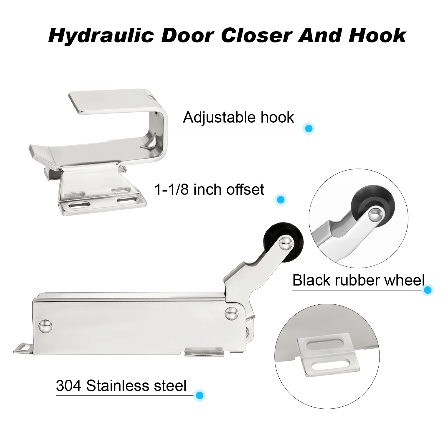 1094 Hydraulic Door Closer, with Adjustable Wide Hook, Easy Exposed Installation, Flush to Freezer Door 3/4 Inch