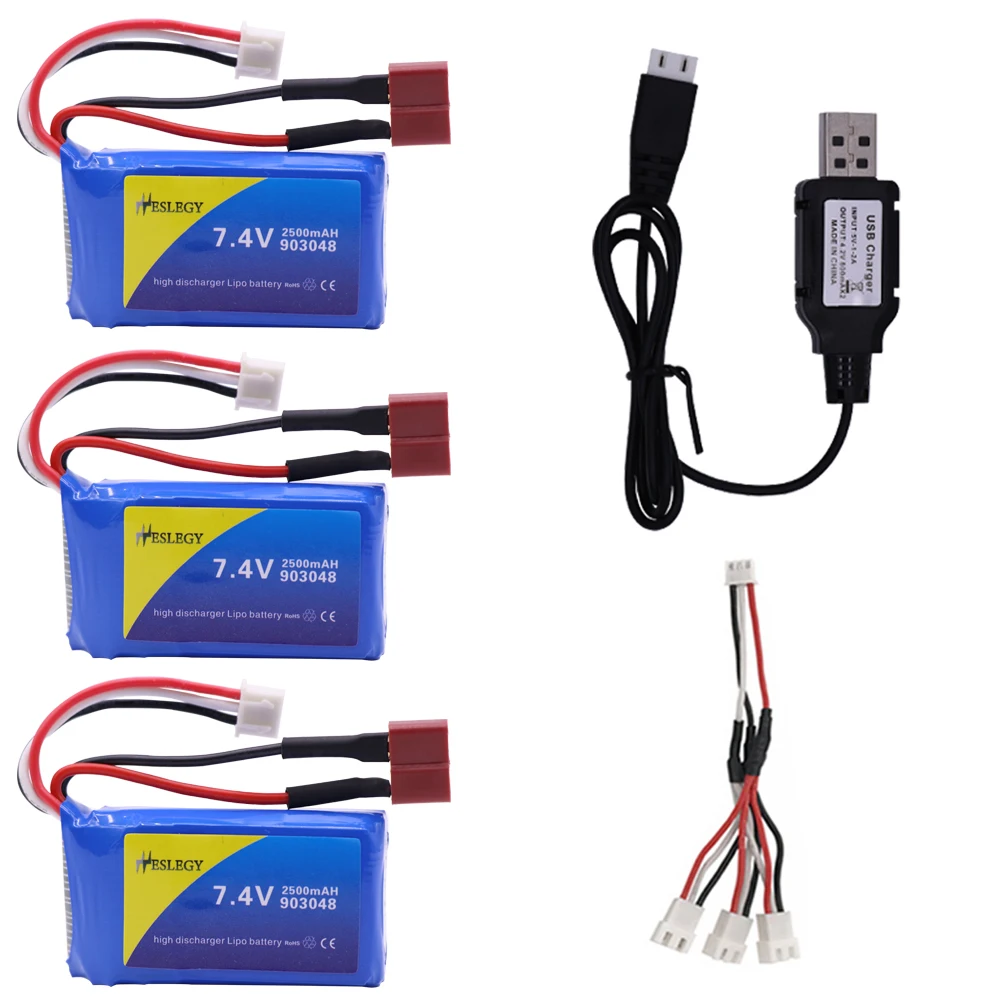 7.4V 2500mAh 903048 Lipo Battery with USB charger For WLtoys A959-B A969-B A979-B K929B RC Car Drone Spare Parts 7.4V RC battery