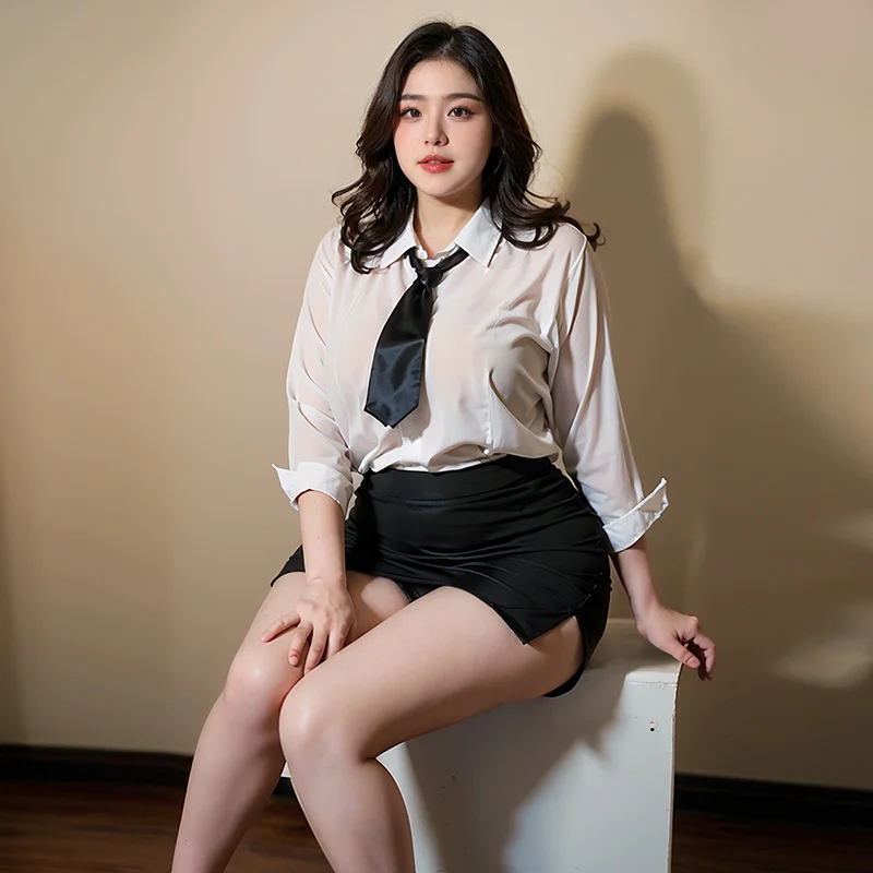 Uniforme de viaje OL de secretaria Sexy de talla grande, lencería de juego de rol, disfraz de profesor erótico, camisa transparente, conjunto de minifalda