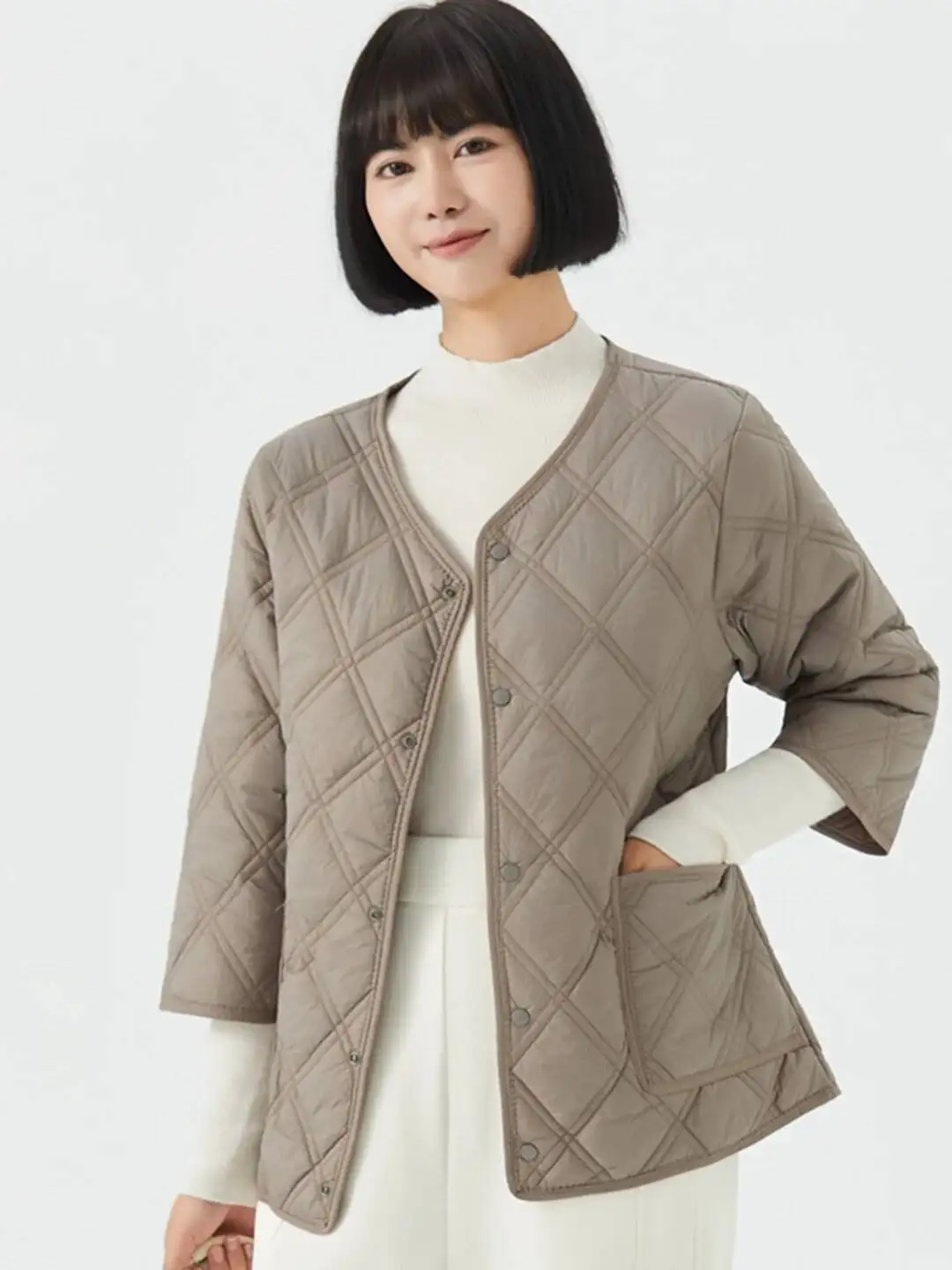 المرأة خفيفة الوزن Ort الدفء الخريف الشتاء أسفل القطن الحراري ملابس داخلية تخفيف سليم صالح زر... #5