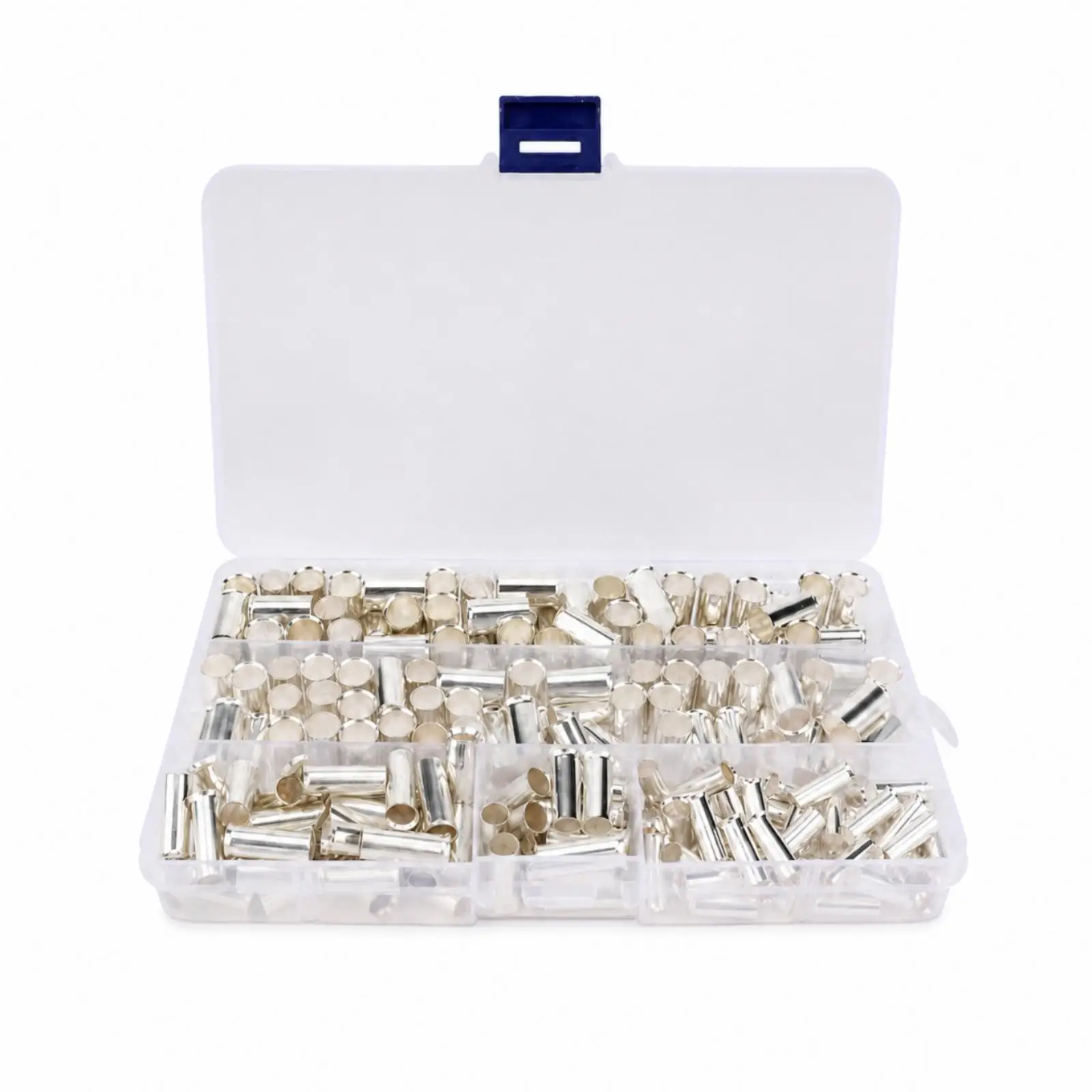 200 Pieces Tubular Uninsulated Ferrule Wire Terminals Transparent Silver Copper Ferrule Terminals Compartmentalized Wire End