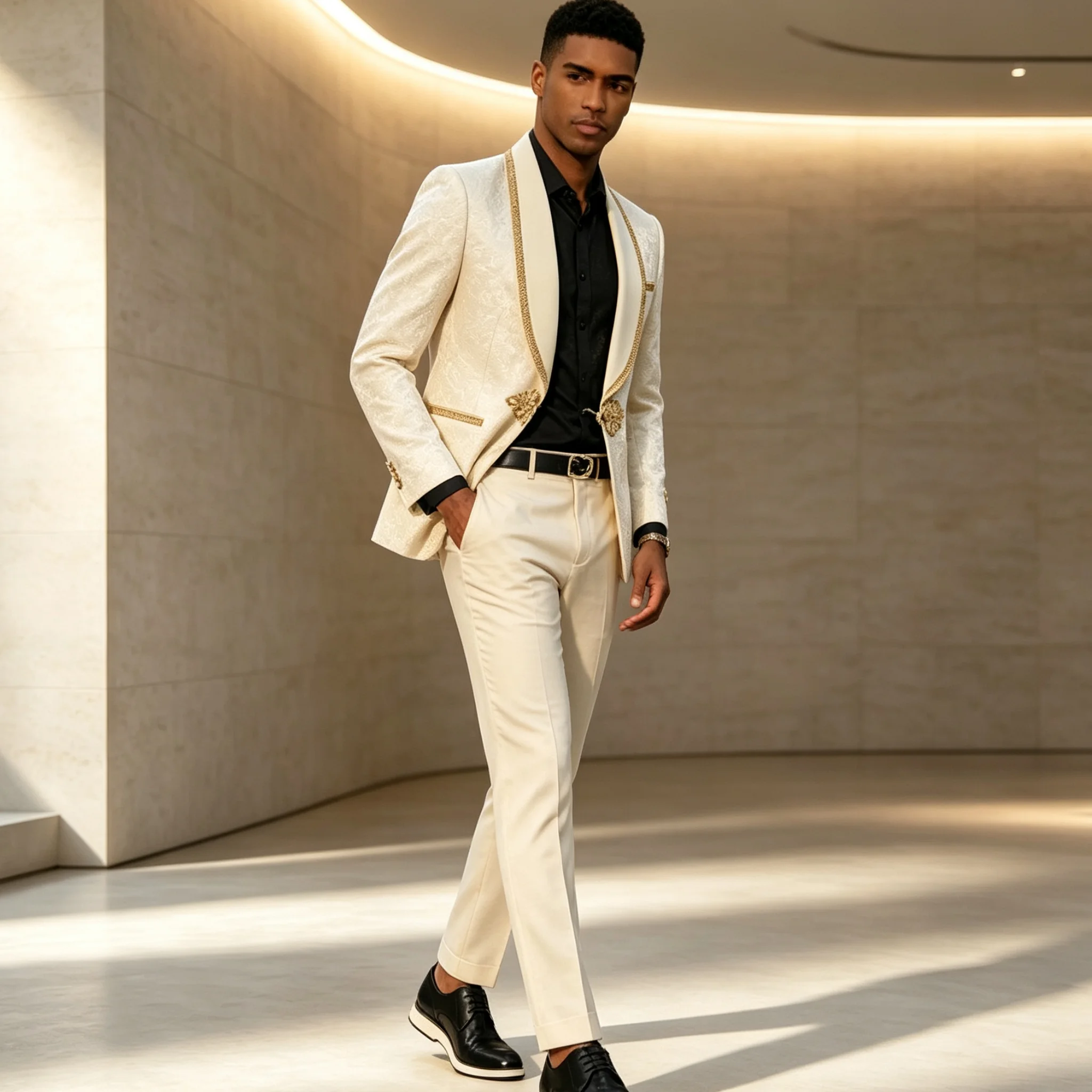 Elegant Men Suits Shawl Lapel One Button Appliques Jacket Pants Suit Customized 2 Pieces Tuxedos Business Wear