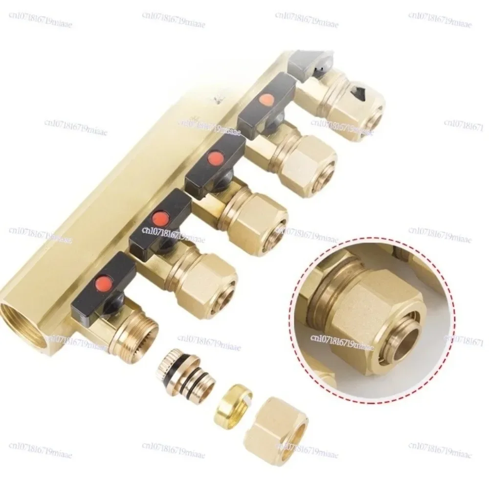 Household Geothermal Water Manifold All Copper Large Flow Floor Heating Collector With 32mm 1 Inch Main Pipe