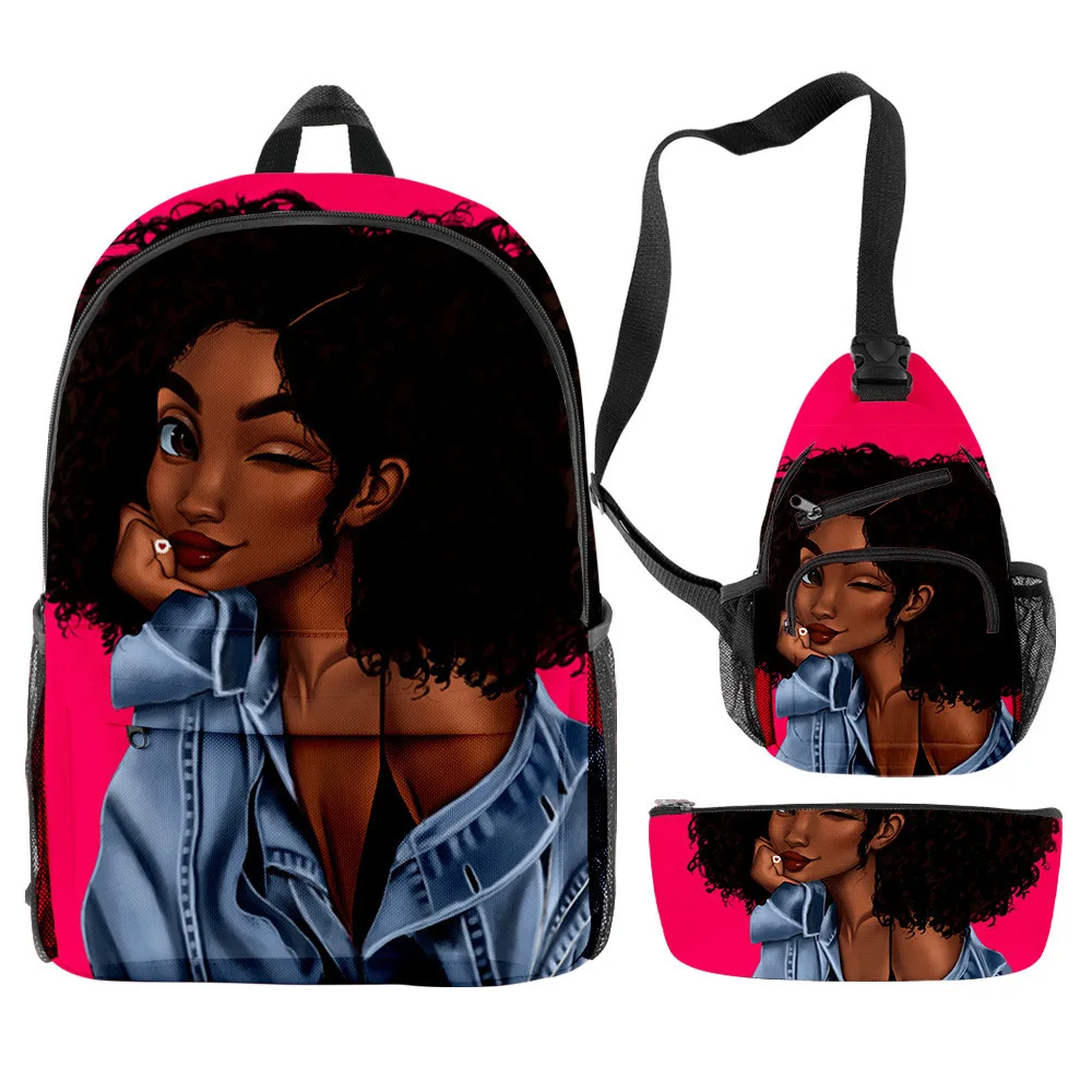 

Hip Hop Popular Funny African Girl 3D Print 3pcs/Set pupil School Bags Travel Laptop Backpack Chest Bag Pencil Case