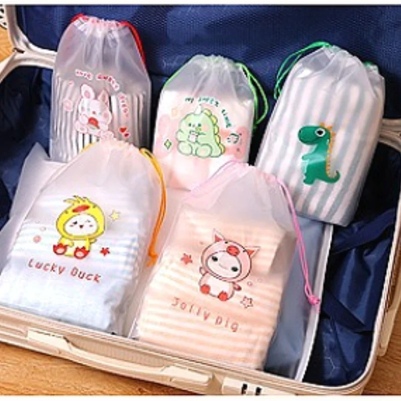 3pcs/set Cute Cartoon Printing Drawstring Swimming Storage Bag Sports Outdoor Travel Clothes Underwear Shoes Waterproof Pouch