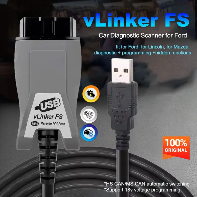 2025 Vgate vLinker FS USB OBD car diagnostic scanner for All Ford Mazda models work with FORScan carflash hidden ,programming