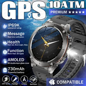 Nieuwe professionele buitensport Ingebouwde GPS Smart Watch 730mAH grote capaciteit AMOLED zaklamp kompas hoogtemeter slimme armband