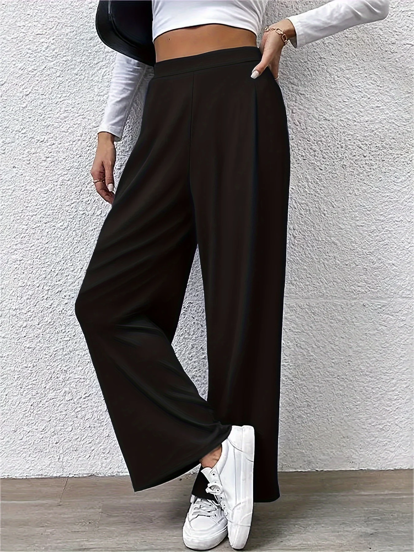 

Женские Элегантные повседневные брюки из трикотажной ткани с широкими штанинами, большие размеры, лето 2024