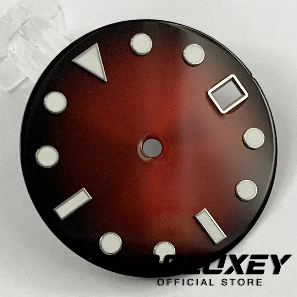 Esfera de reloj NH35 de 28,5mm, rojo, púrpura, azul, amarillo y verde, esferas de reloj luminosas verdes para piezas de repuesto de movimiento NH35A 4R35