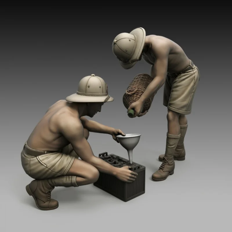 Miniature Statue 1/35 Resin Soldier Model Kit Italian Soldier Battery Maintenance GK Diorama Unassembled and Unpainted DIY Toys