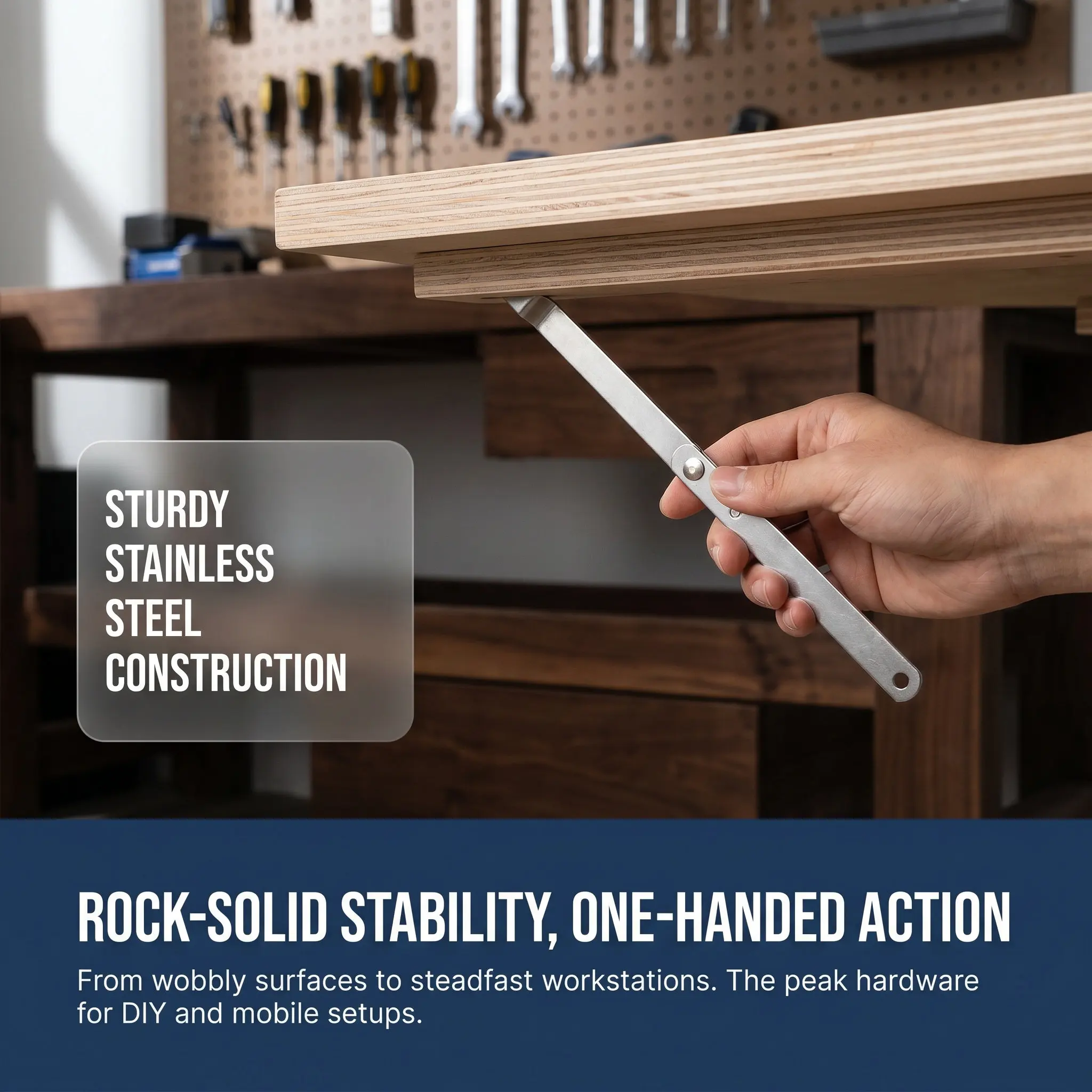 2Pcs Stainless Steel Folding Flap Stay Hinges Lid Support Bracket Furniture Connector Cabinet Chest Lid Support Right Side
