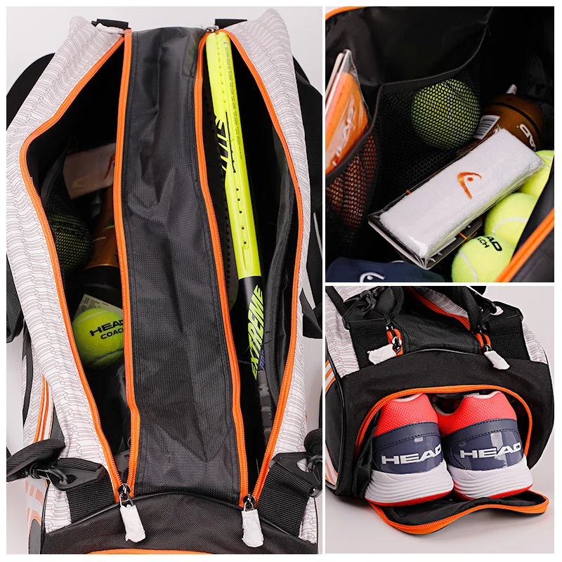 HEAD Tennis Rackets Bag Large Capacity 3-6 Pieces Tennis Backpack Badminton Gymbag Squash Racquet Bag With Separated Shoes Bag