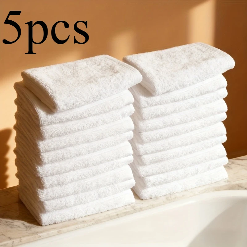 5Pcs Modern White Square Towels, Durable Washable Bathroom & Cleaning Towels for Home, Hotel and Camping Use