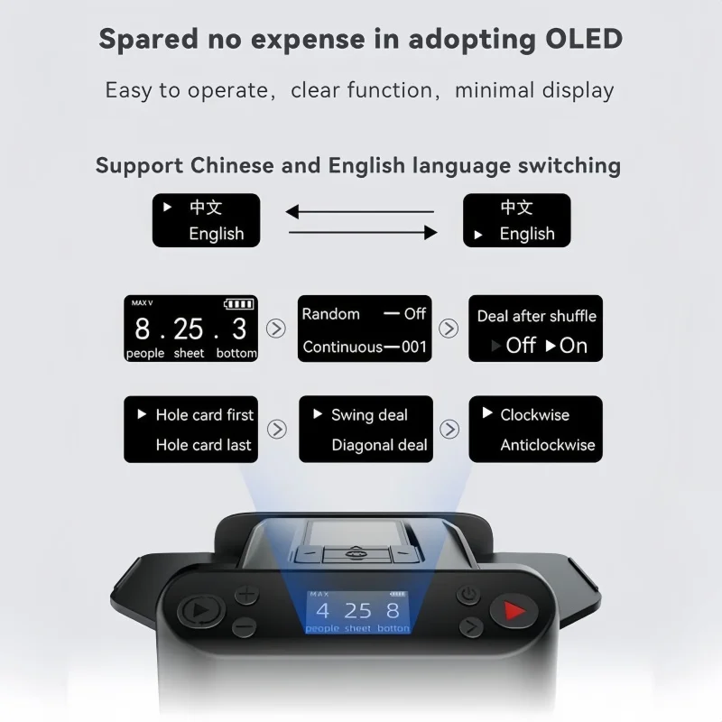 充電式自動カードディーラーマシン、ポーカーディスペンサー、4ボタン付きカジノトランプ、360 ° 、2 in 1