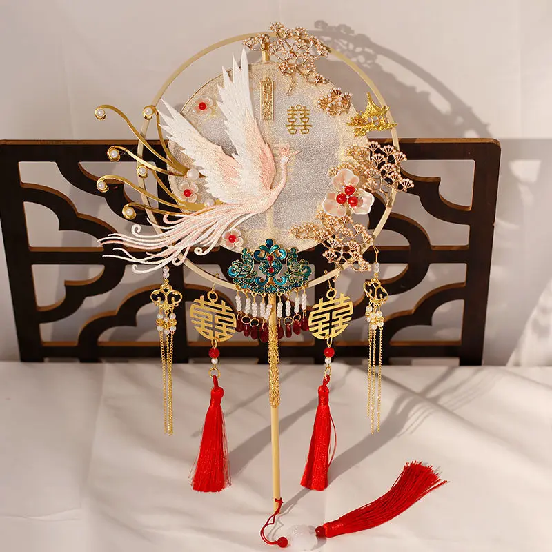 Wedding Group Fan For Brides Wedding Hand-held Xiuhe Dress Fan Phoenix Hanfu Double-circle Finished Fan Photography Prop