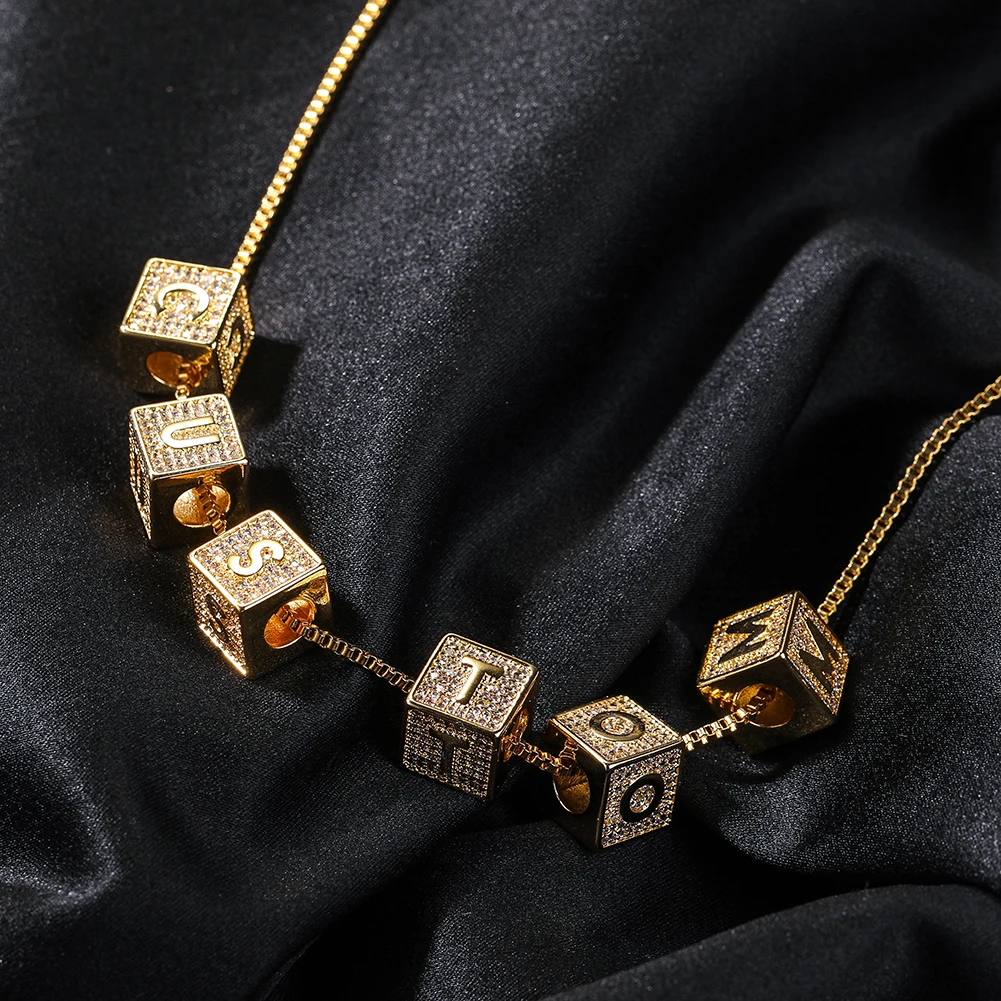 Uwin DIY Block Initial Letter Number Pendant Custom Cube Name Box Chain Choker Fashion Charm Hip Hop Jewelry Gifts view 6
