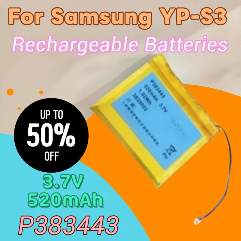 

New P383443 Battery 3.7V 520mAh for Samsung YP-S3 Li-Polymer Replacement Battery