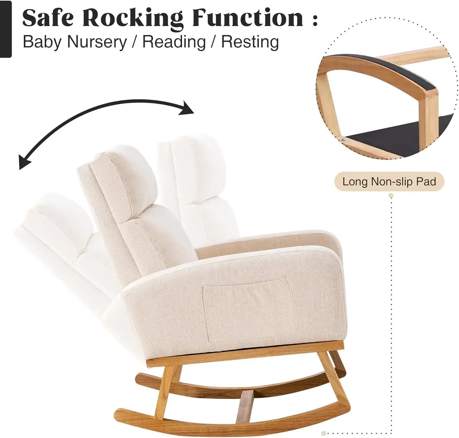 [New Arrival!Free Shipping!]Comfy Rocker Armchair for Nursery with Solid Wood Legs, Modern Nursing Glider Rocking Chair Living R