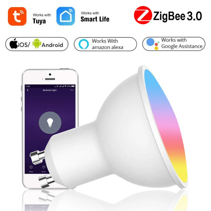 

Zigbee Tuya Smart LED Light Bulb Spotlight GU10 100-240V 5W Dimmable LED Light Bulb Smart Home Work With Alexa Google Home