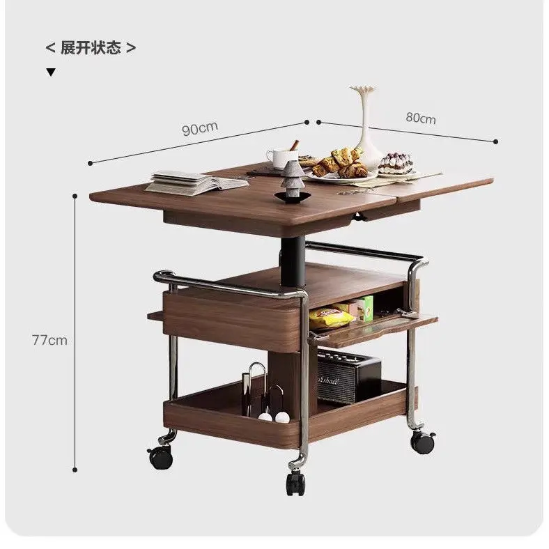 

Solid wood medieval trolley living room home mobile folding retro wheeled coffee table
