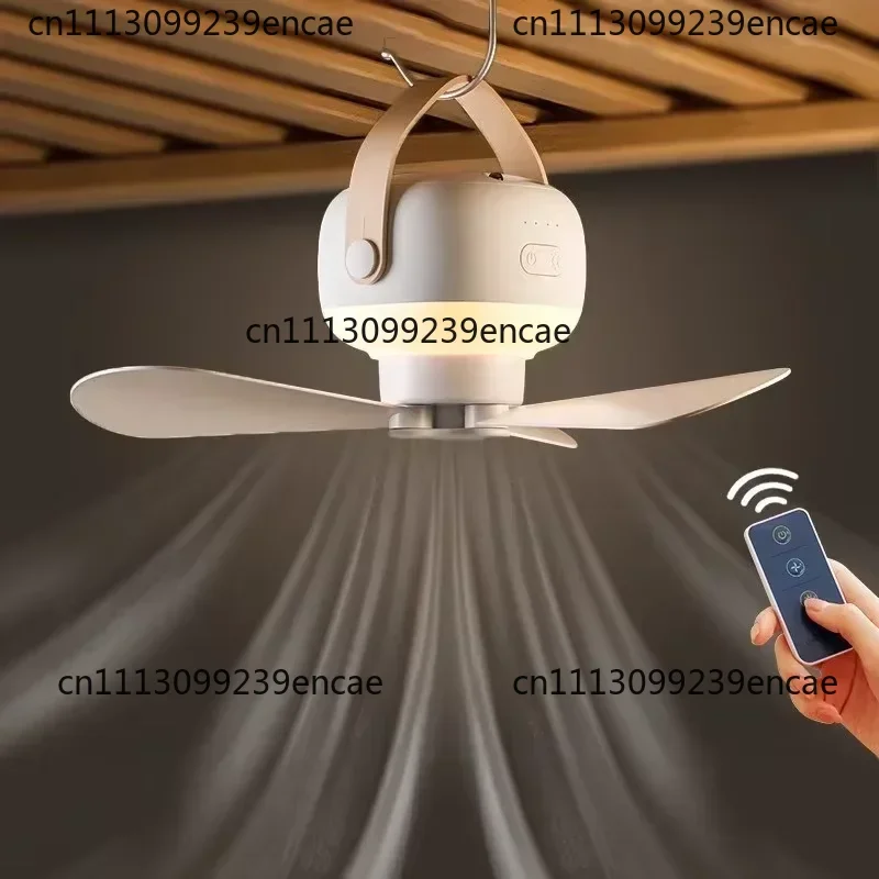 Portable wireless mini ceiling fan light USB fan with remote control, stand, night light, home, outdoor, camping,