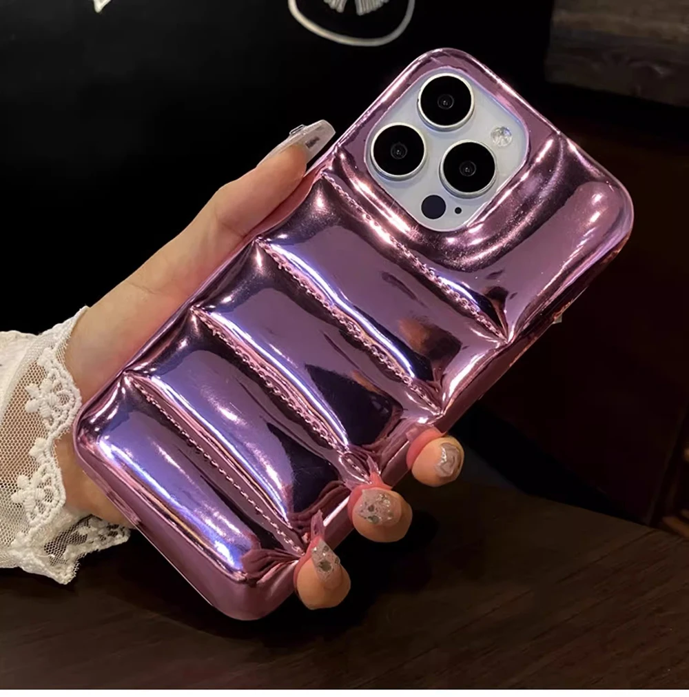 

Luxury Glossy Laser Skin Down Jacket Aurora Phone Case for IPhone 17 16 14 11 12 13 15 Pro Max 16 Plus Shockproof Soft Cover