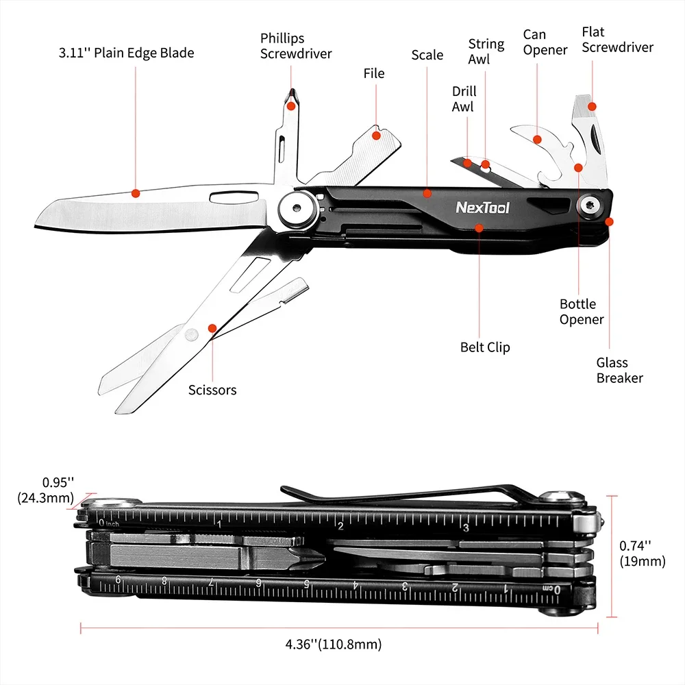 NexTool Multi-tool Pocket Knife Survival Kit Scissors Bottle Opener Screwdriver 12-in-1 EDC Hands Tool For Fishing