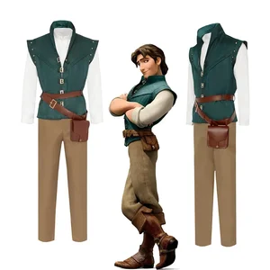 Disney-Rapunzel Herren Cosplay Fantasy, Flynn Rider, Prince Uniform, Jacke, Hemd, Weste, Hosen, Gürtel, Tasche, Halloween, Erwachsener 12 Hauptverkaufsrapunzelbluse - №4