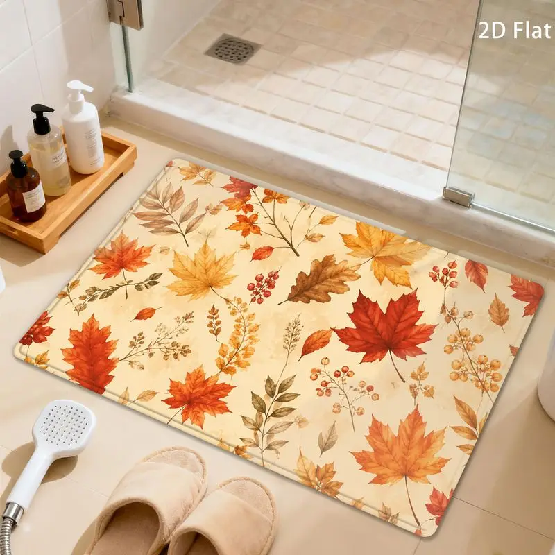 VIKAMA Autumn Maple Leaf Bathroom Set 3 Piece Toilet Lid Cover Non Slip Bath Rug U Shape Mat Fall Harvest Thanksgiving Decor