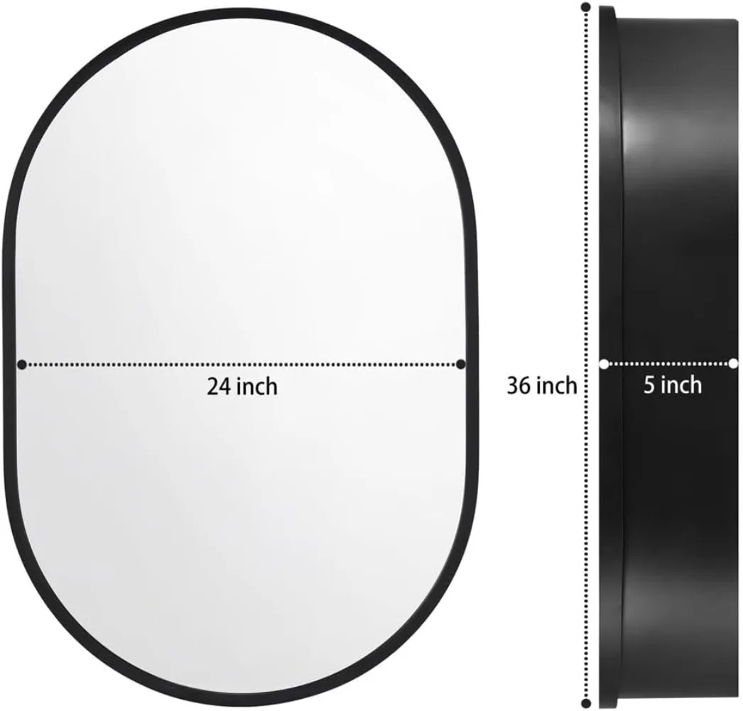 Movo 24 นิ้ว x 36 นิ้วกระจกรูปไข่สีดําตู้ยาผนังห้องน้ําตู้เก็บกระจก Surface Mount