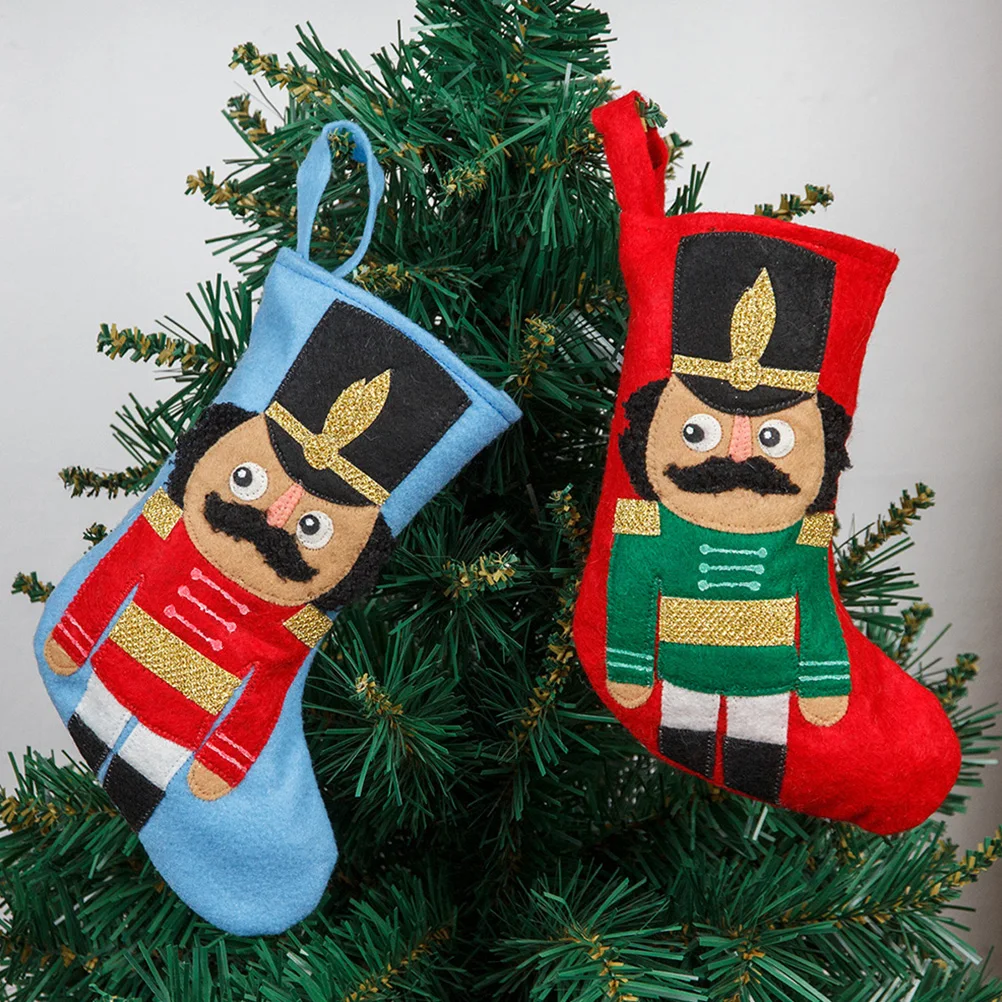 

2Pcs Christmas Stocking Felt Cloth Soldier Bags Tree Fireplace Decor Xmas Gift Hanging Sock Cartoon Bag