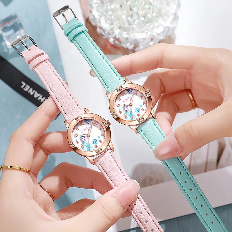 ساعات ديزني للأطفال للأطفال والأولاد والبنات كارتونية لطيفة فروزن سنو الأميرة عائشة الماسية ساعة يد كوارتز للطلاب هدية #6