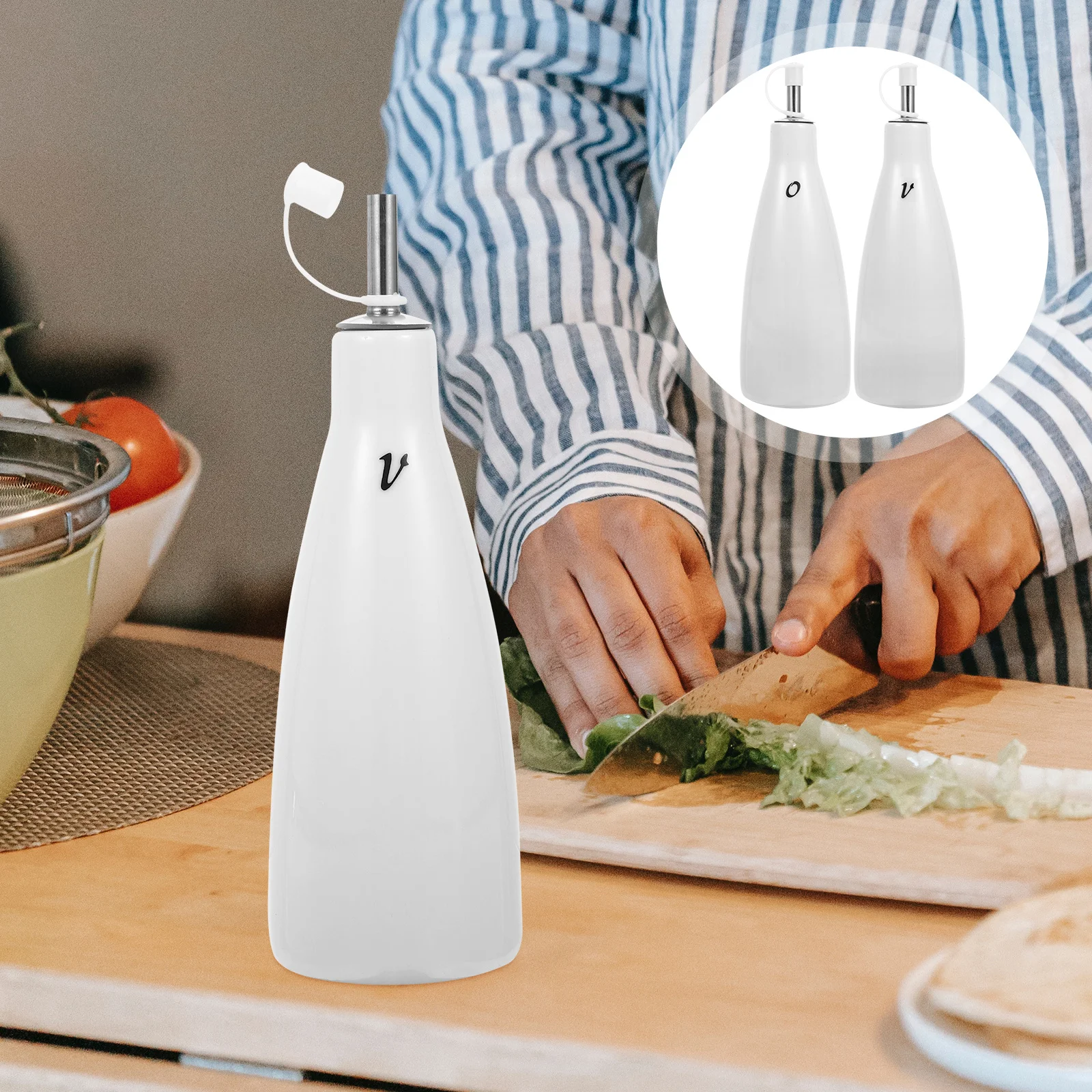 

2Pcs Ceramic Soy Sauce Bottle Multi-Function Kitchen Oil Vinegar Storage Jar High Temperature Resistant