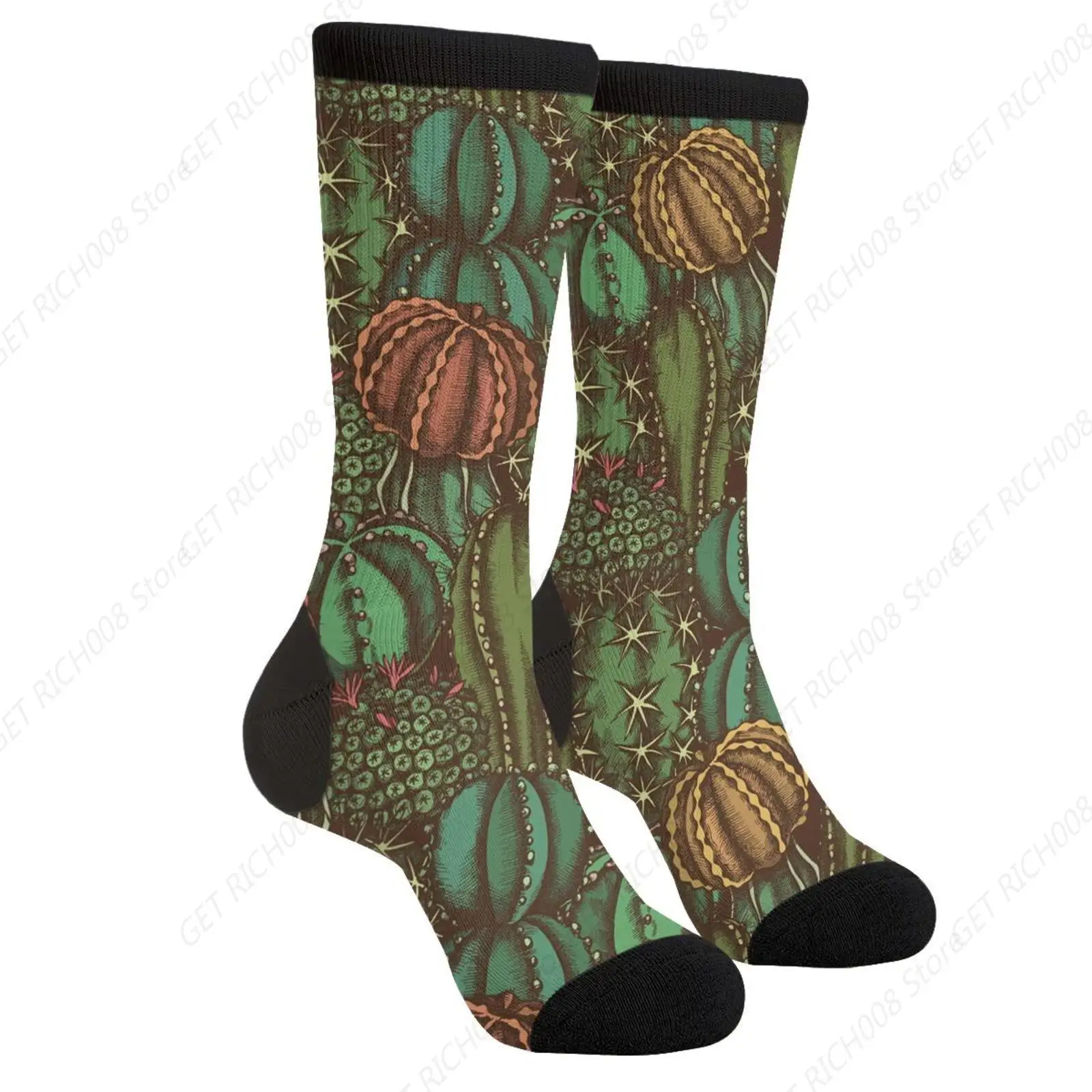 Hand Drawn Colored Cactus Succulents Casual Funny Funky Novelty Socks For Men Women