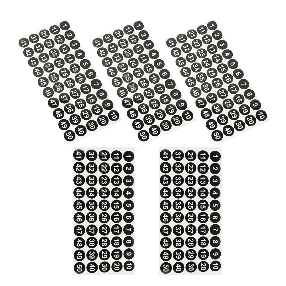 250pcs Number Labels 1-50 Self-Adhesive Small Numbered Stickers For Office Organization Identification Classification Folder