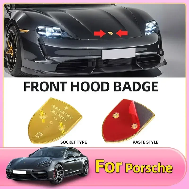 

1pcs 68x51mm Metal Car Front Logo Hood Badge Emblem Decal Sticker for 718 911 Cayenne macan panamera Carrera cayman boxster S