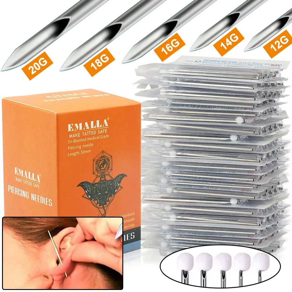 100/80/50/20/5 قطعة إبر ثقب المتاح 12 جرام 14 جرام 16 جرام 18 جرام 20 جرام إبر ثقب الجسم المعقمة للأذن الأنف الشفاه السرة ثقب #1