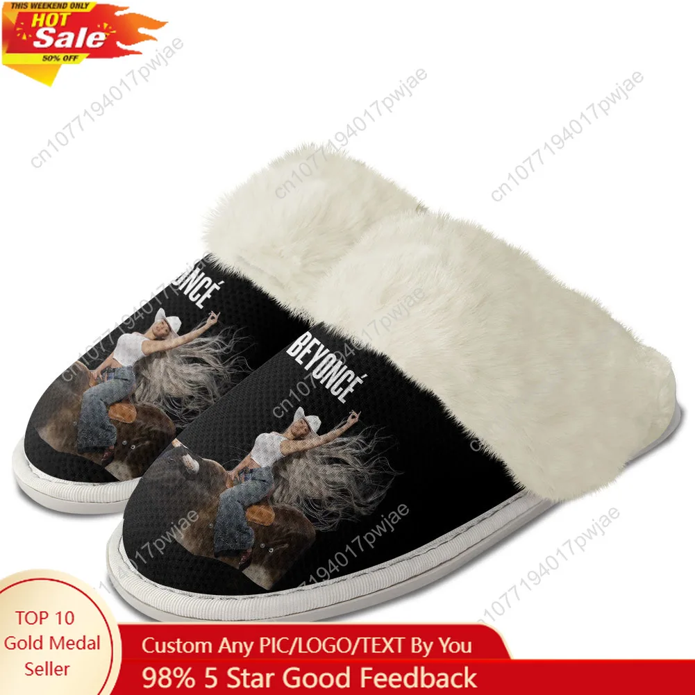 

Beyonce Rock Cowboy Carter Plush fur-edged Slippers Mens Womens Home Cotton Keep Warm Plush Custom Slippers