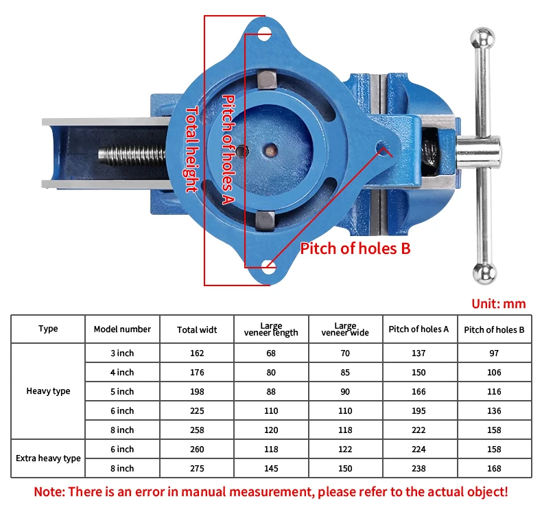 1 STÜCK Hochleistungs-Schraubstock für den Haushalt, kleiner Schraubstock, 6 Zoll, 8,5 kg Werkbank, 360-Grad-Drehung, Flachzange – Detail 4