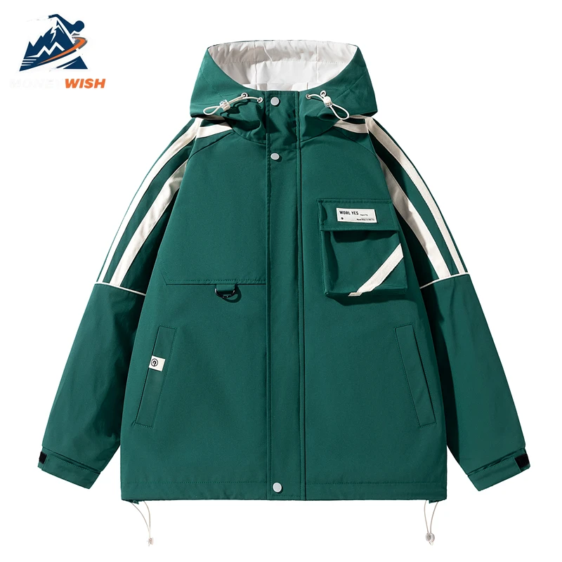MONEYWISH Мужская куртка 2025 Новый простой стиль ветрозащитная водонепроницаемая дышащая куртка с капюшоном уличная повседневная мужская рабочая одежда куртка на молнии