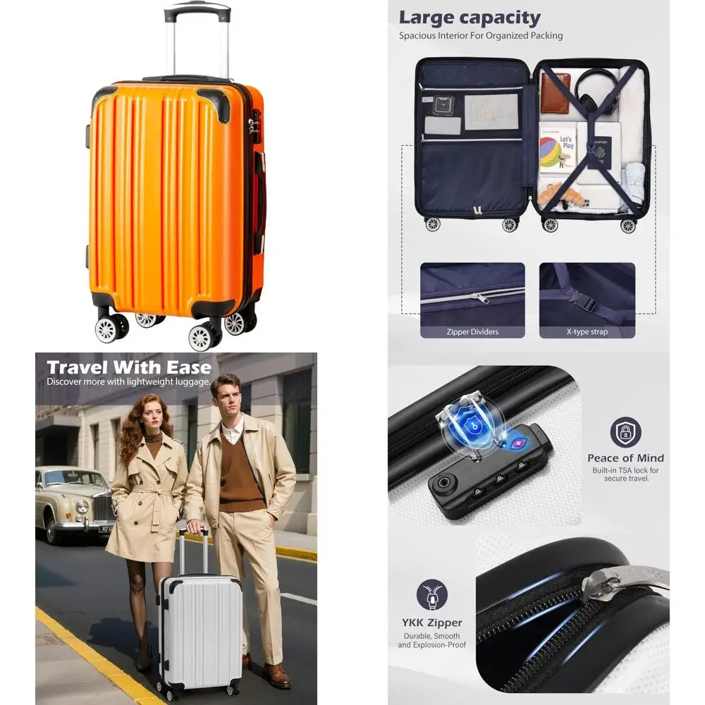 

Expandable Spinner Suitcase 20in, 24in, 28in Carry-On Luggage PC+ABS Material, Orange New, Small Size for Travel