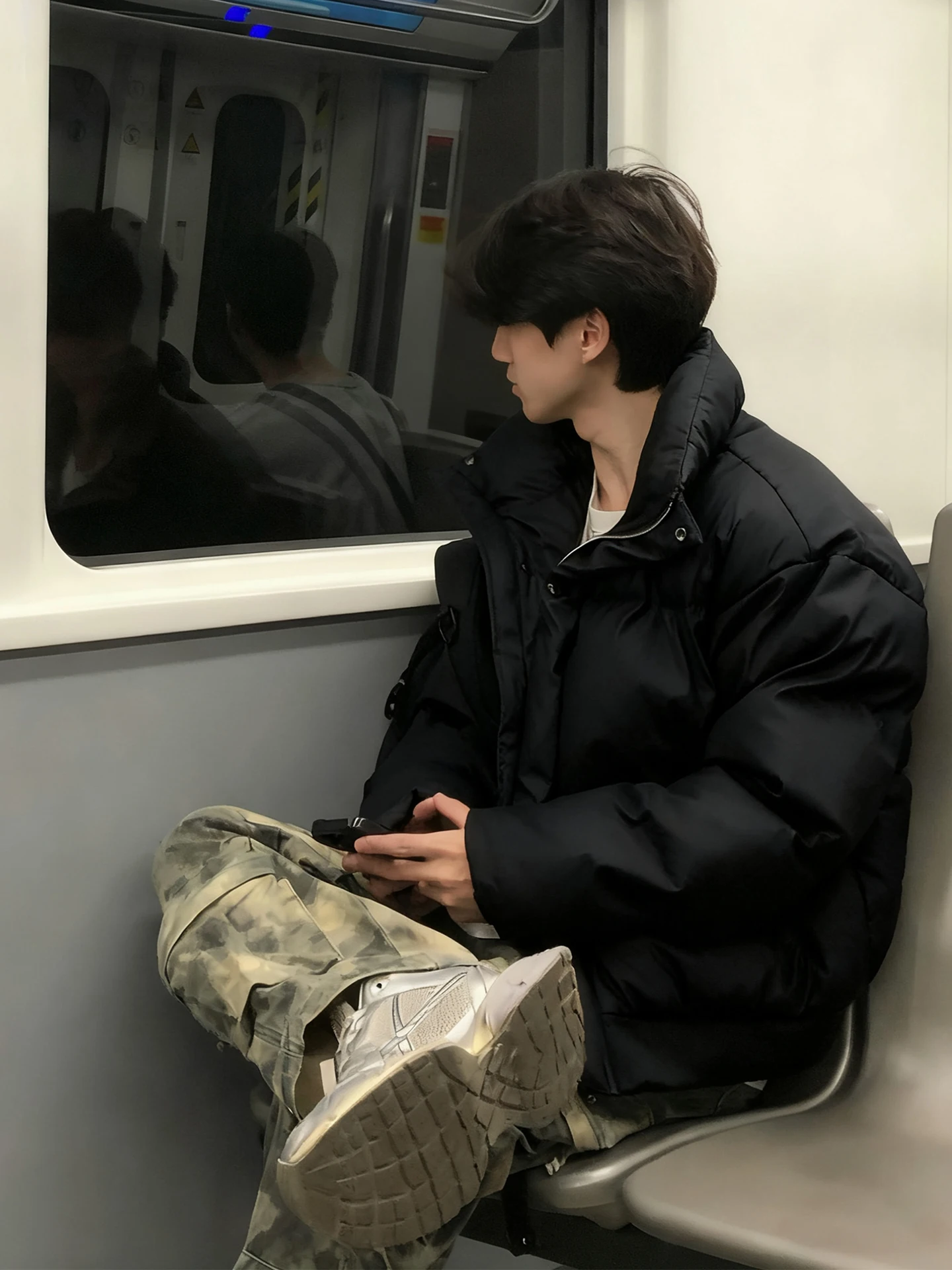 

Bla American Sle Stand Collar Men's down Jaet Winter High Sensation Cool PU Leather Cotton ort Bread Sle Coat