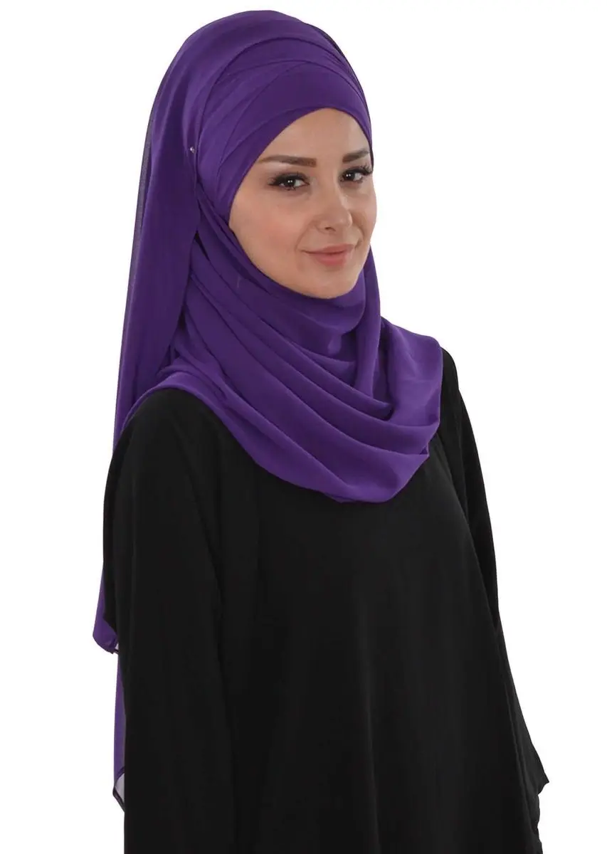 Classic design cross planting practical chiffon shawl purple