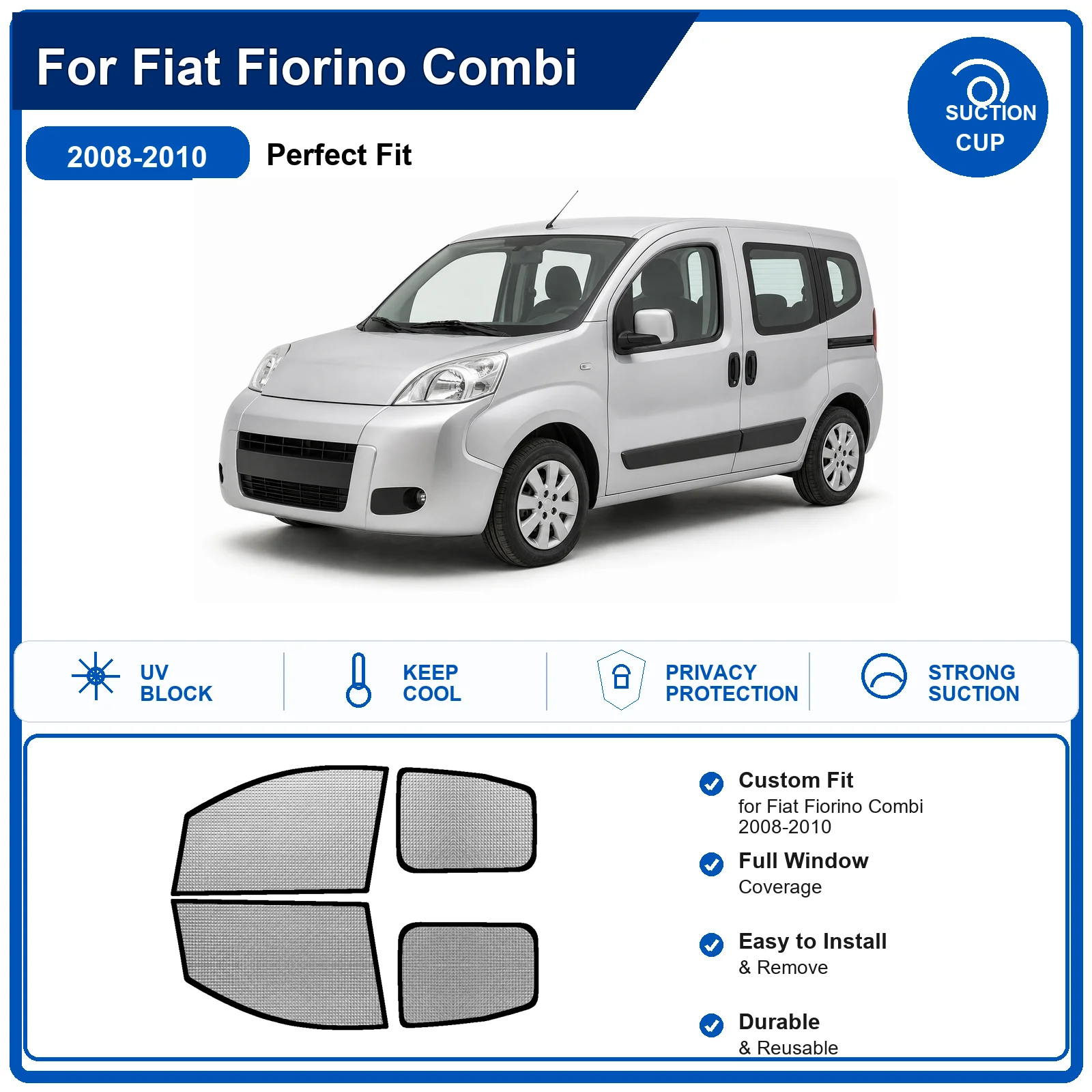 For Fiat Fiorino Combi 2008-2010 Custom Full Set Windshield Sun Shade Aluminum Foil Heat Insulation Anti UV Foldable