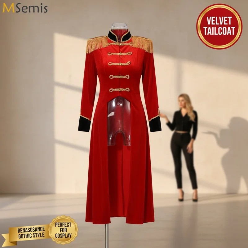 CHIOS Women's Medieval Gothic Long Sleeve Velvet Jacket Circus Ringmaster Cosplay Costume Tailcoat Fringe Boards RenaissanCHIOS