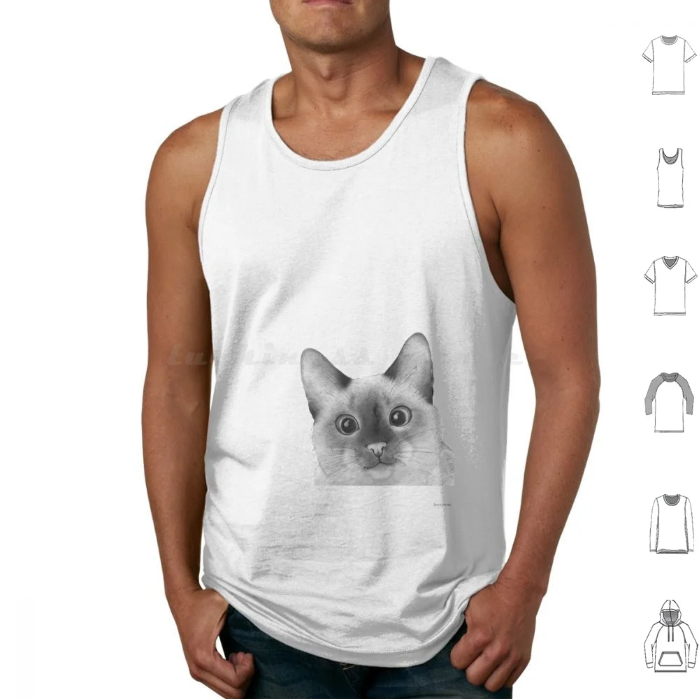 Siamese Sneak-A-Peek Tank Tops Vest Sleeveless Cats Animal Pet Happy Funny Kitty Tabby Furry Fluffy Curious