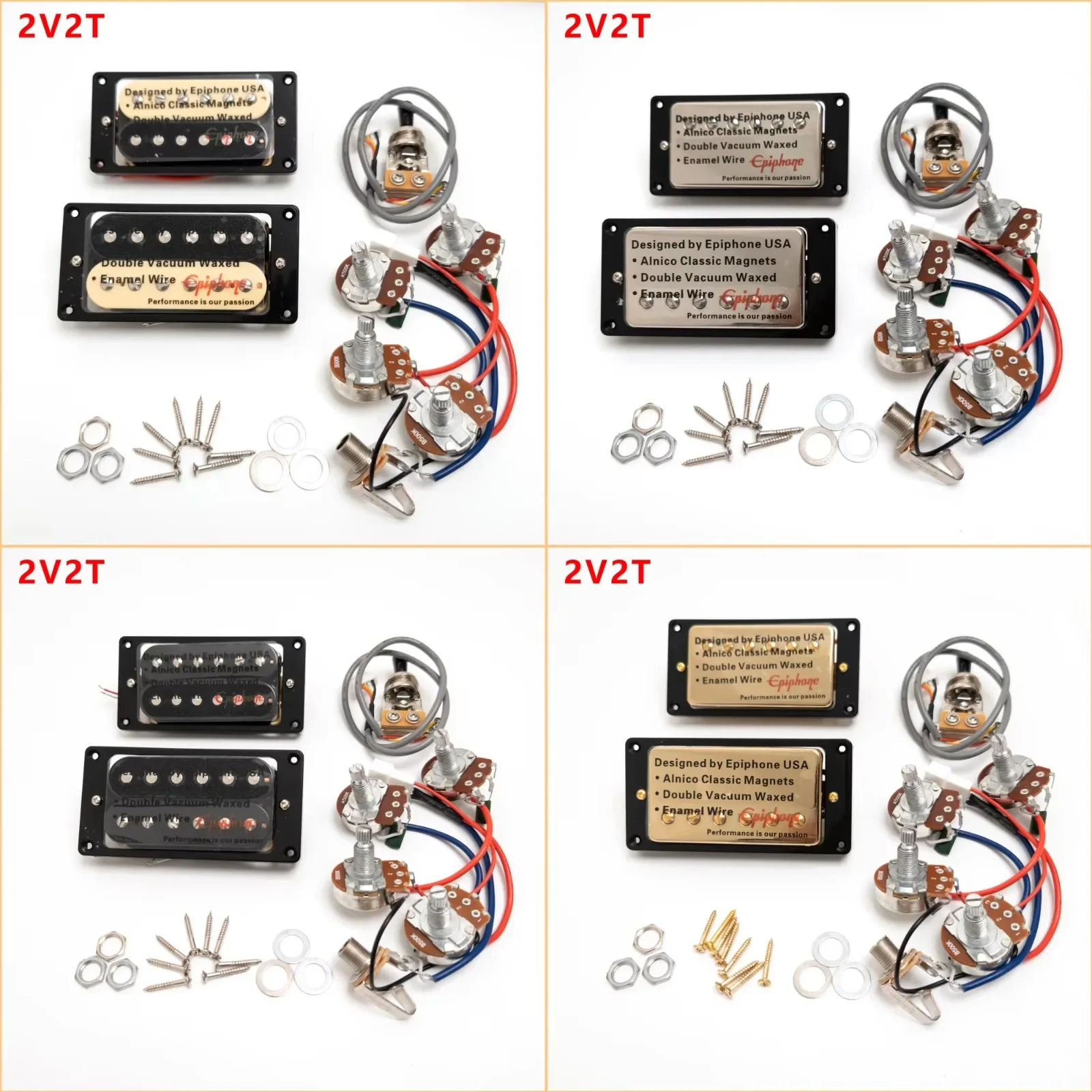 

Electric Guitar Humbucker Pickup Set Prewired 2V2T 2-Conductor Bridge & Neck for LP Guitar