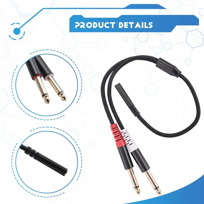 3.5Mm To Dual 6.5Mm Adapter 3.5Mm Audio Aux Cable Double 6.35 1/4 Inch Mono To Stereo 1/8 Inch 3.5Mm Aux Cord