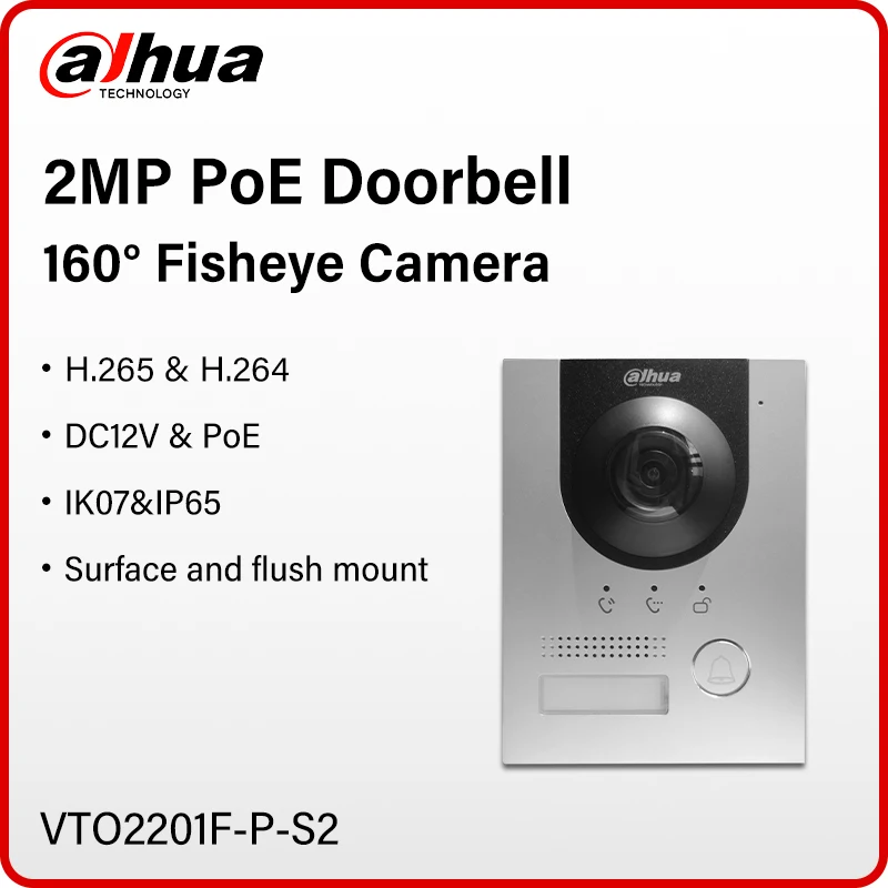 Dahua 170° Fisheye Video Intercom 2MP HD Colorful VTO Monitor Outdoor Smart Home PoE Digital Doorbell Camera SIP VTO2201F-P-S2