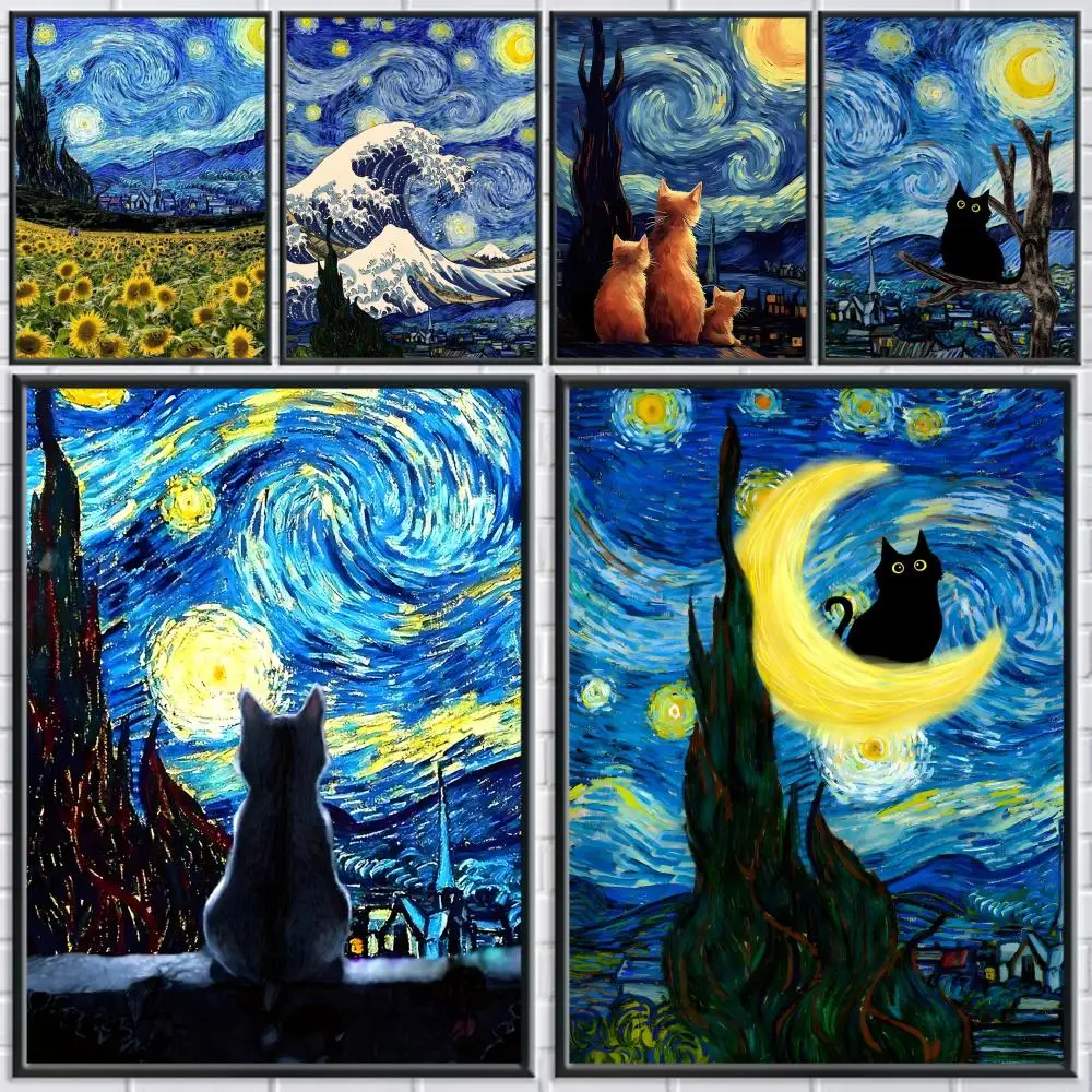 

Van Gogh Artwork Poster Decorative Stickers Waterproof HD Painting Wall Art for Home Hallway Living Room Bedroom Decoration Gift
